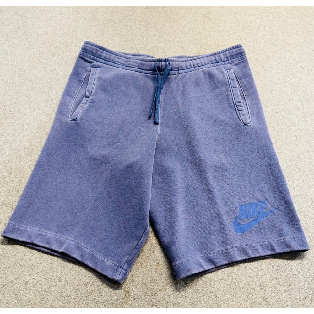 Nike Mens M Fleece Shorts Blue Purple Washed Faded Swoosh Drawstring Athleisure